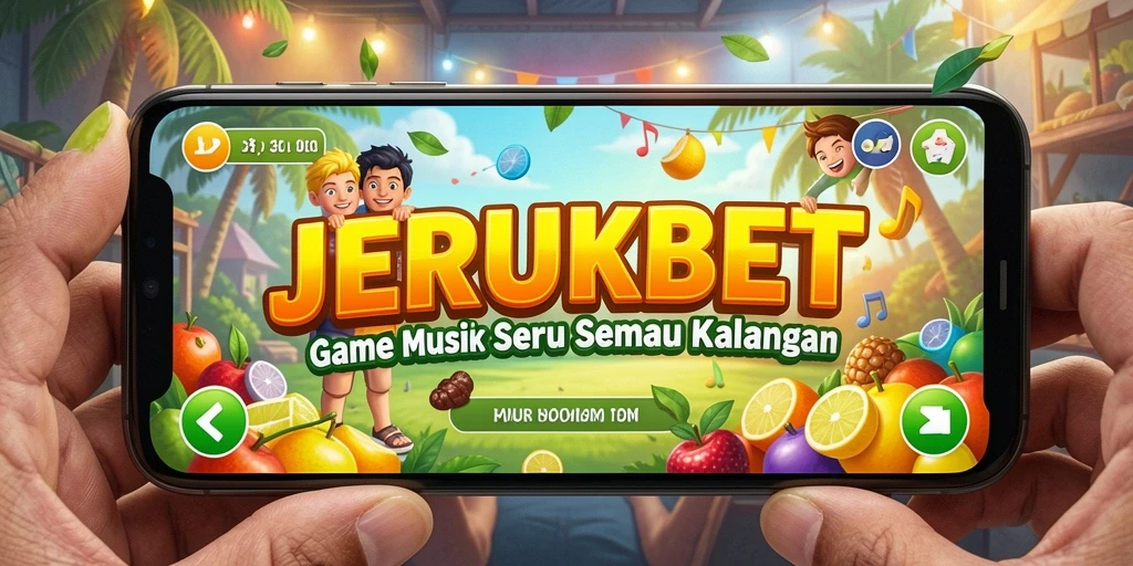 Tangkapan layar utama JERUKBET menampilkan gameplay musik yang mengasyikkan.